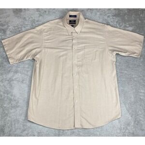 RBM Collection Shirt Mens Oxford Button Down Tan Short Sleeve Casual Size 17 1/2